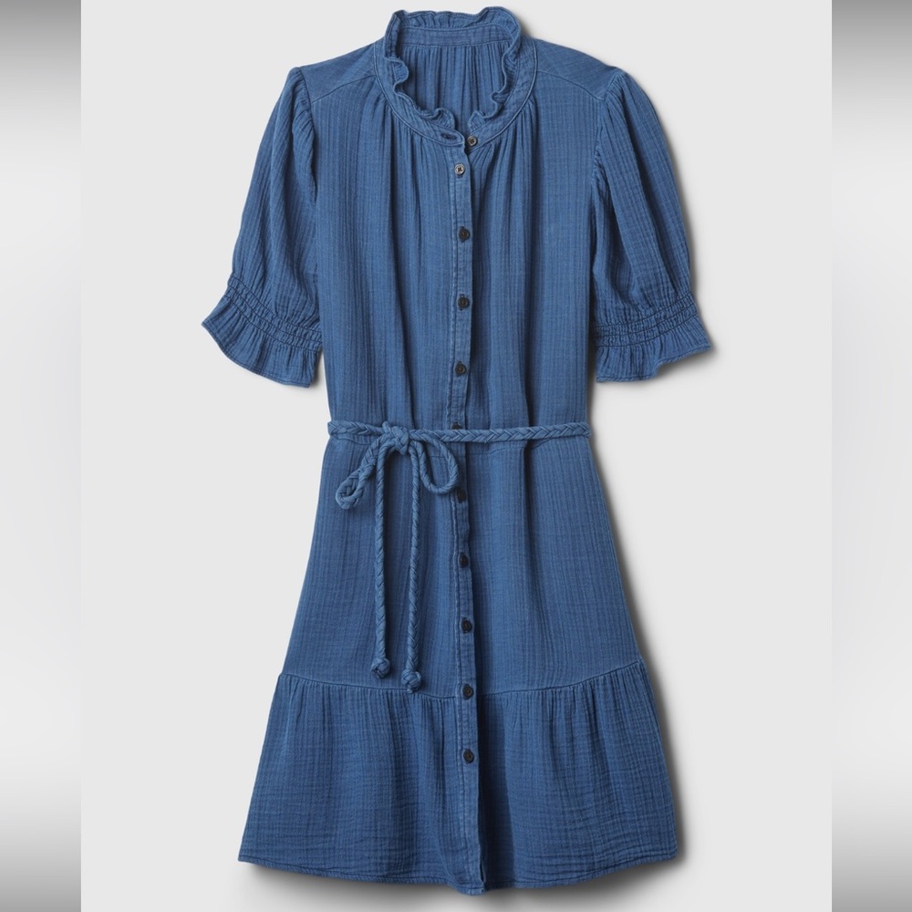 NWT - Crinkle Gauze mini dress; size small; medium indigo color